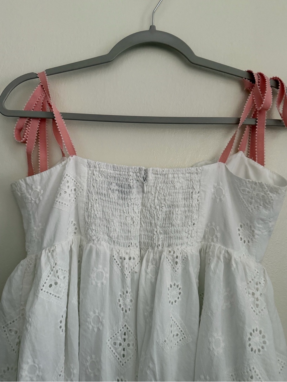 PETAL & PUP White Eyelet Shoulder Tie Smocked Maxi Dress - Women' s Size Medium - Picture 10 of 13